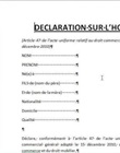 Déclaration sur l'honneur